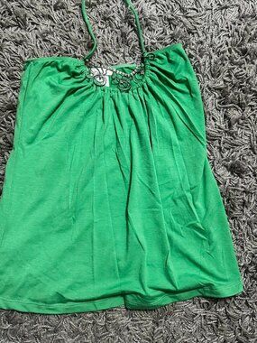 Y2K Green Halter Top With Beaded Neckline Size S